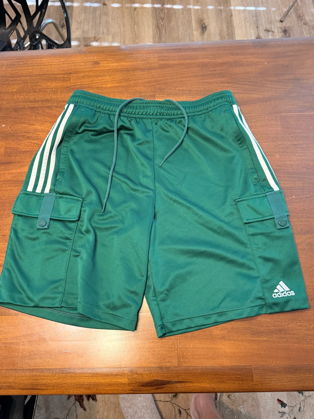 adidas Green Athletic Shorts with White Stripes